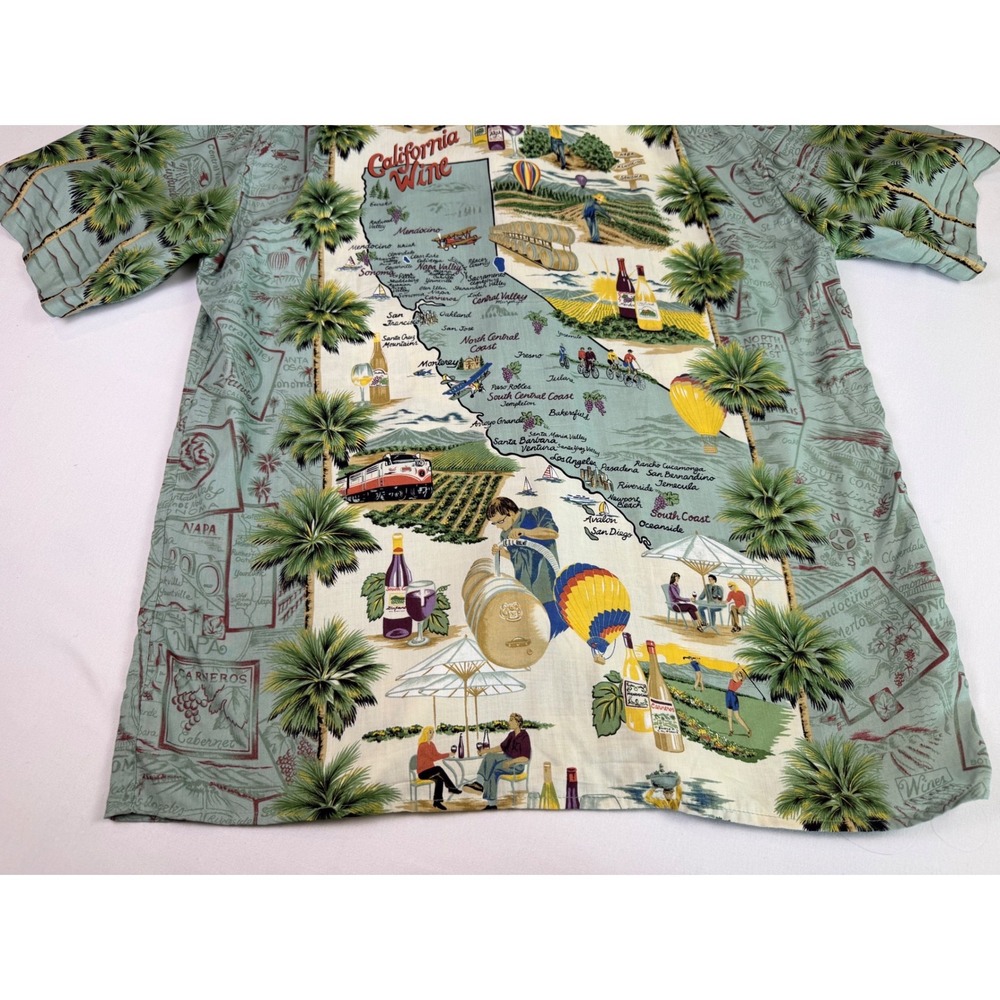 Reyn Spooner California Wine Map Shirt Mens Small Rayon Hawaiian Camp Green S - Picture 7 of 8